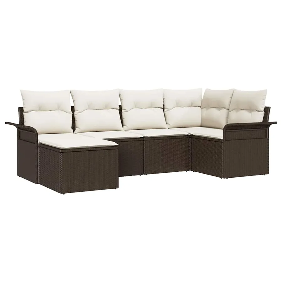 Ensemble de canapé de jardin 6 pcs Marron polyrotin - 2