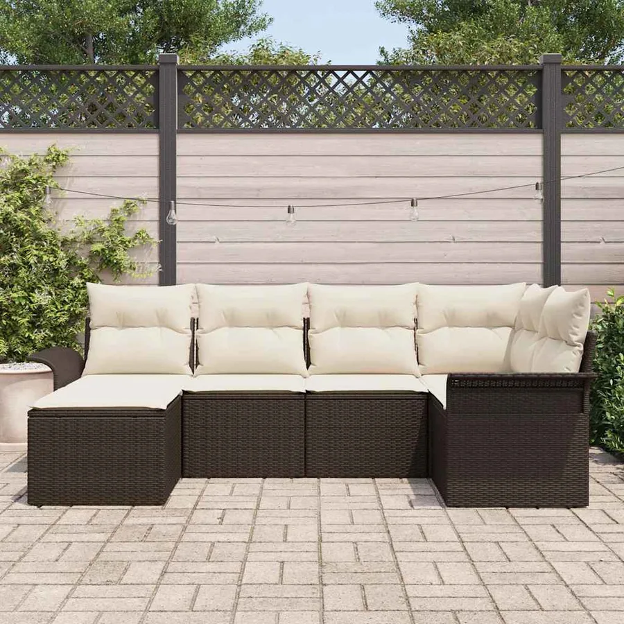 Ensemble de canapé de jardin 6 pcs Marron polyrotin - 3