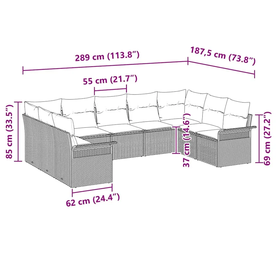 Ensemble de canapé de jardin avec coussin Marron polyrotin - 11