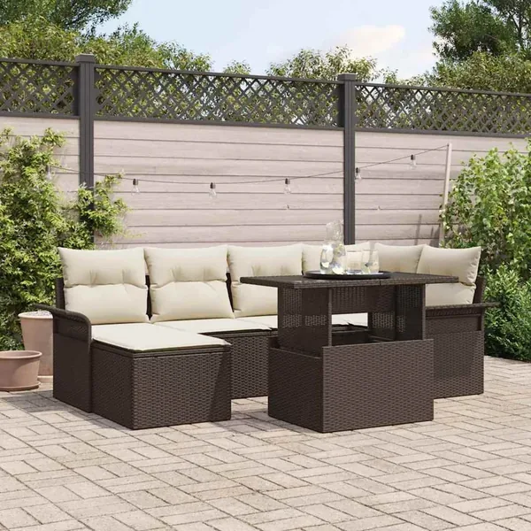 Ensemble de canapé de jardin 7 pcs Marron Poly rotin