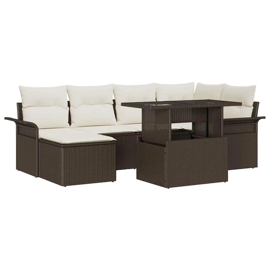Ensemble de canapé de jardin 7 pcs Marron Poly rotin - 2