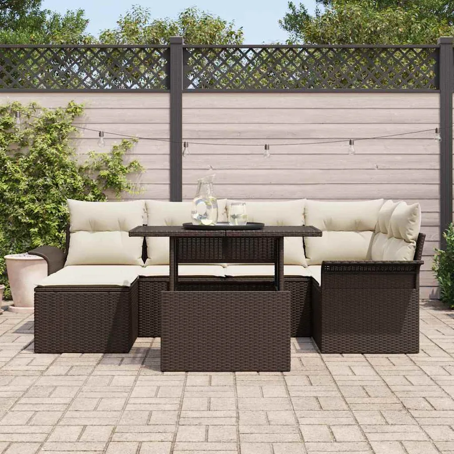 Ensemble de canapé de jardin 7 pcs Marron Poly rotin - 3