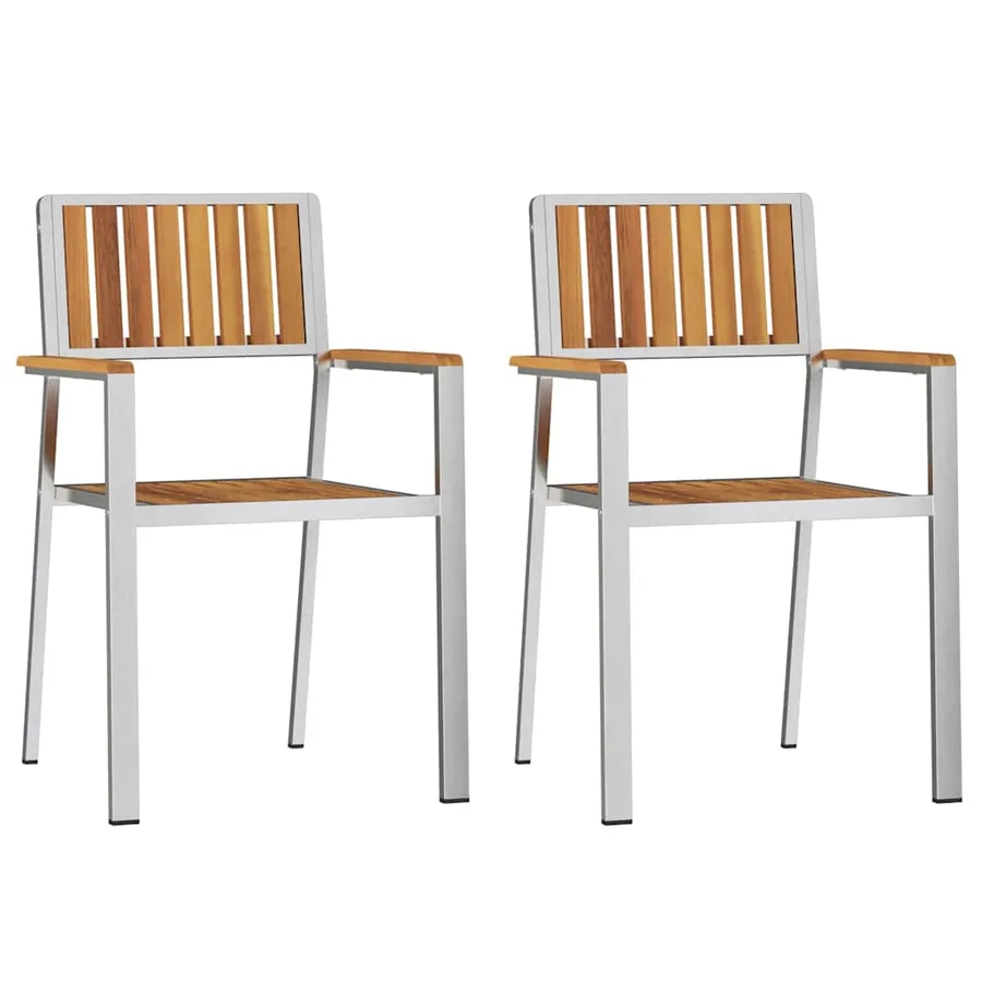 Chaise de jardin 2 pcs Bois d'acacia massif et acier inoxydable - 2