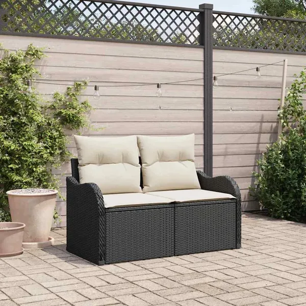 Canapé de jardin avec coussin Noir 121 x 62 x 69cm polyrotin