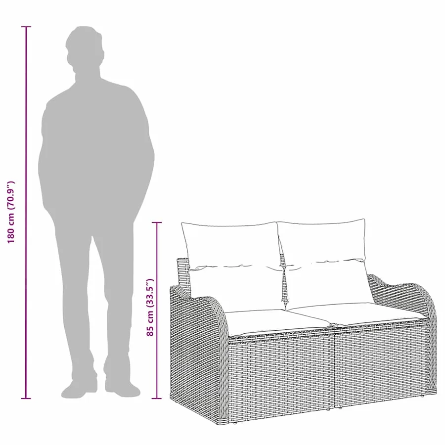 Canapé de jardin avec coussin Noir 121 x 62 x 69cm polyrotin - 8