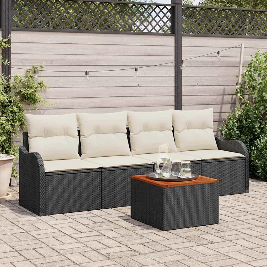 Ensemble de canapé de jardin avec coussin 5 pcs Noir polyrotin