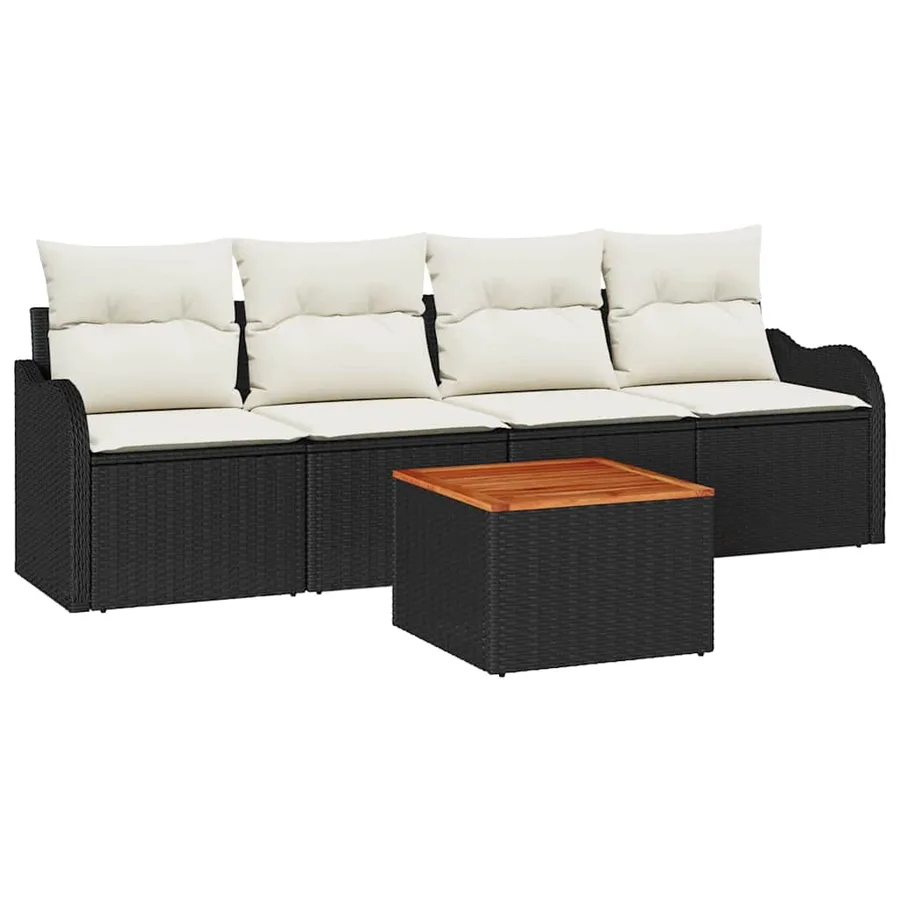 Ensemble de canapé de jardin avec coussin 5 pcs Noir polyrotin - 2