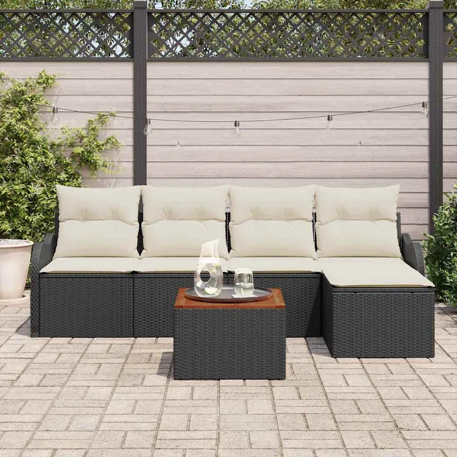 Ensemble de canapé de jardin avec coussin 6 pcs Noir polyrotin