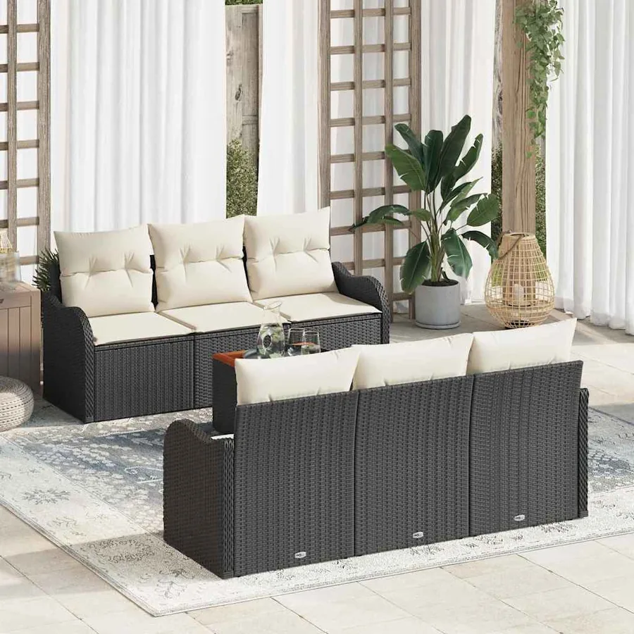 Ensemble de canapé de jardin avec coussin 7 pcs Noir polyrotin