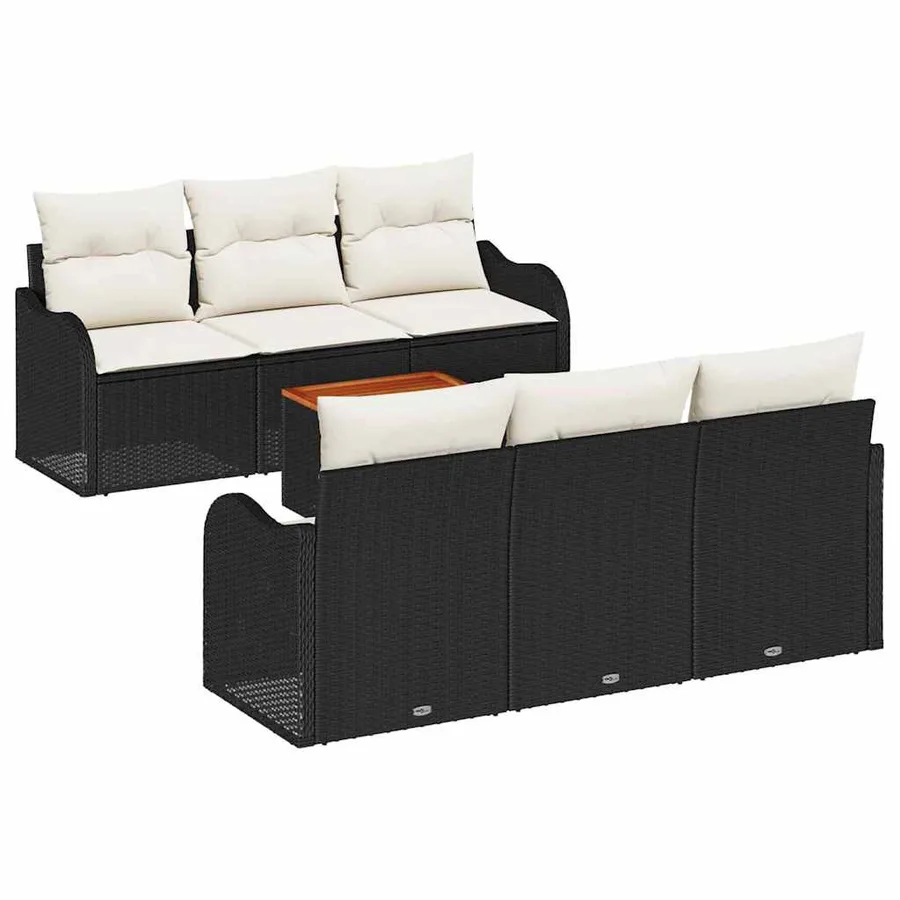 Ensemble de canapé de jardin avec coussin 7 pcs Noir polyrotin - 2