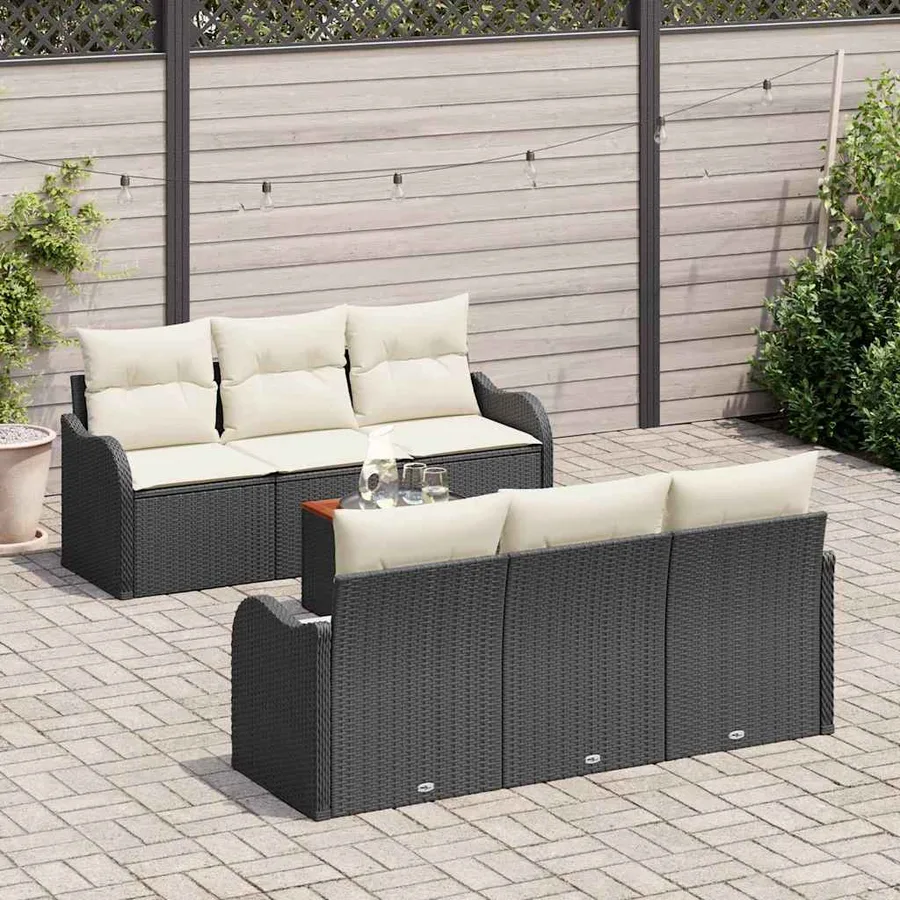 Ensemble de canapé de jardin avec coussin 7 pcs Noir polyrotin - 3