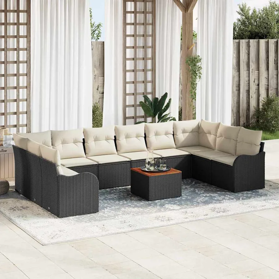 Ensemble de canapé de jardin avec coussin 11 pcs Noir polyrotin