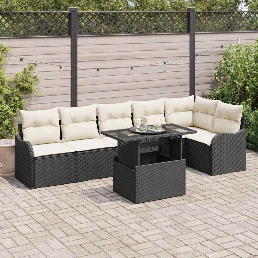 Ensemble de Canapés avec coussin 7 pcs Noir Poly rotin