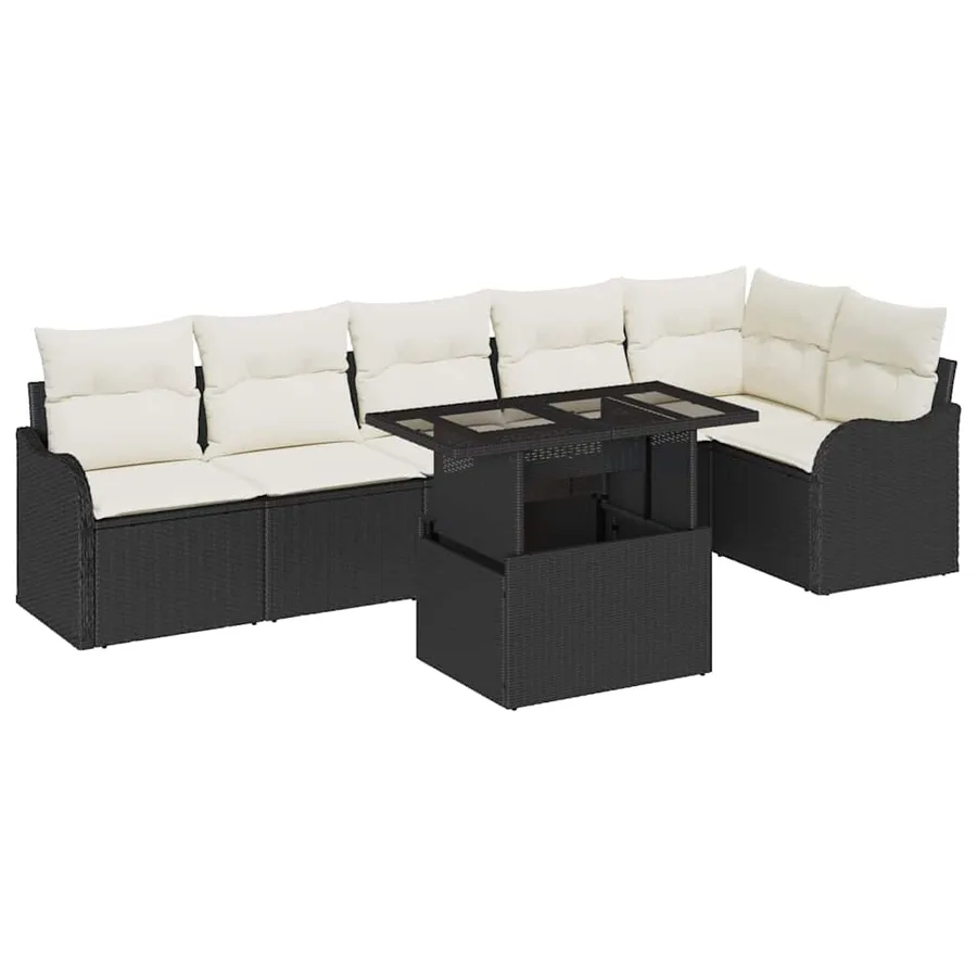 Ensemble de Canapés avec coussin 7 pcs Noir Poly rotin - 2