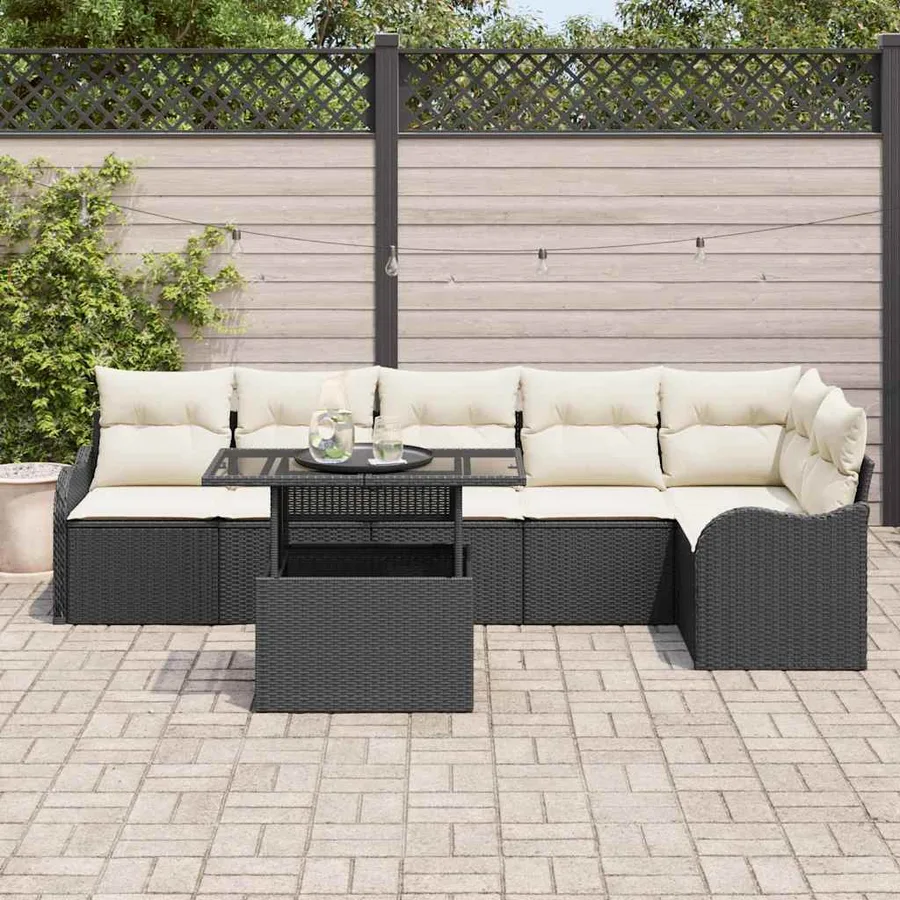 Ensemble de Canapés avec coussin 7 pcs Noir Poly rotin - 3