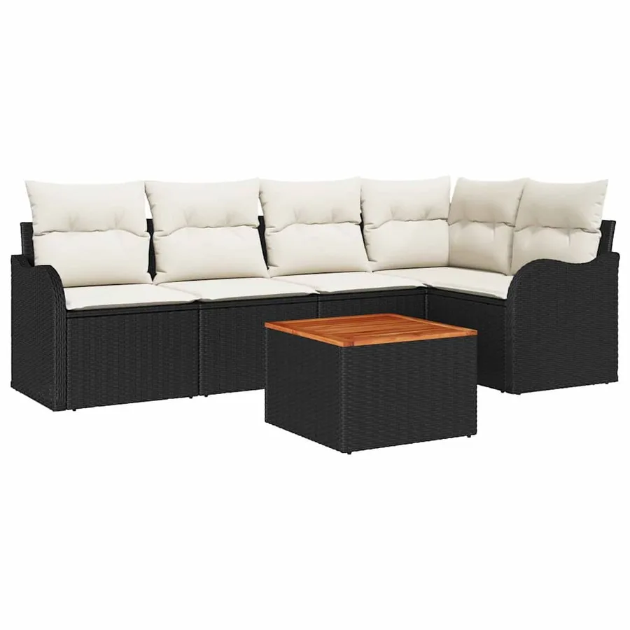 Ensemble de canapé de jardin avec coussin 6 pcs Noir polyrotin - 2