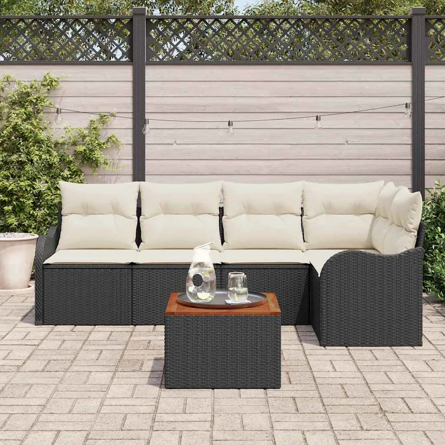 Ensemble de canapé de jardin avec coussin 6 pcs Noir polyrotin - 3