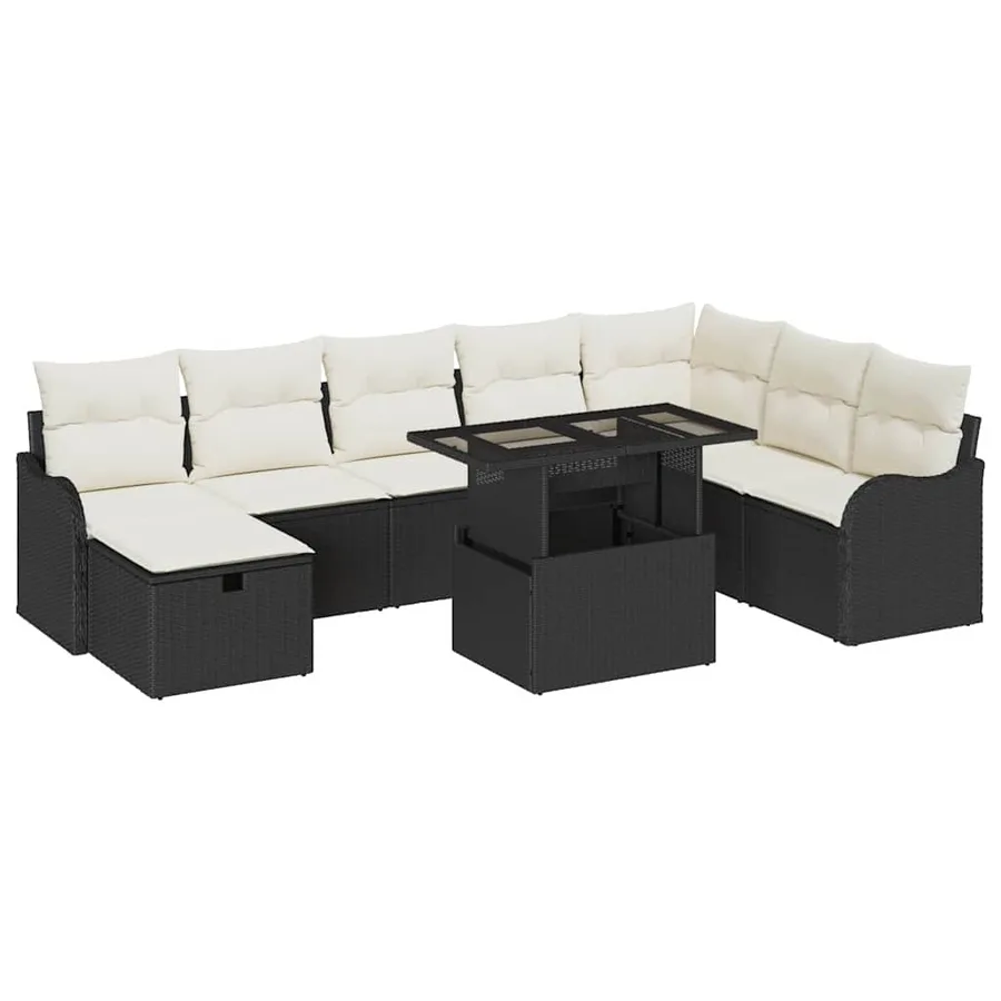 Ensemble de canapé de jardin avec coussin 9 pcs Noir Poly rotin - 2