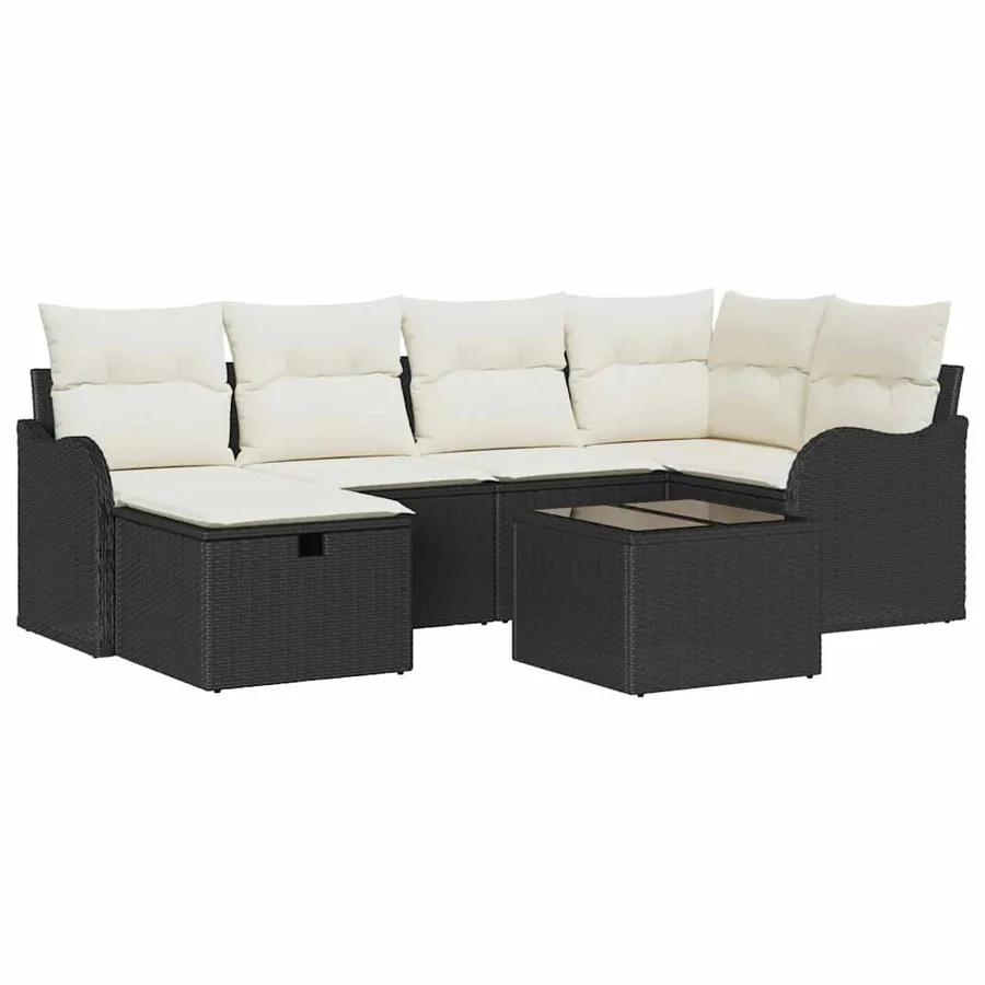 Ensemble de canapé de jardin avec coussin 7 pcs Noir Poly rotin - 2