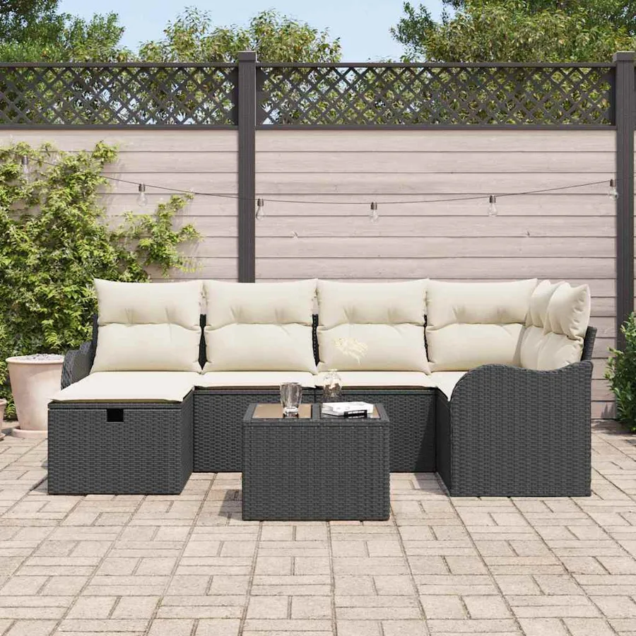 Ensemble de canapé de jardin avec coussin 7 pcs Noir Poly rotin - 3