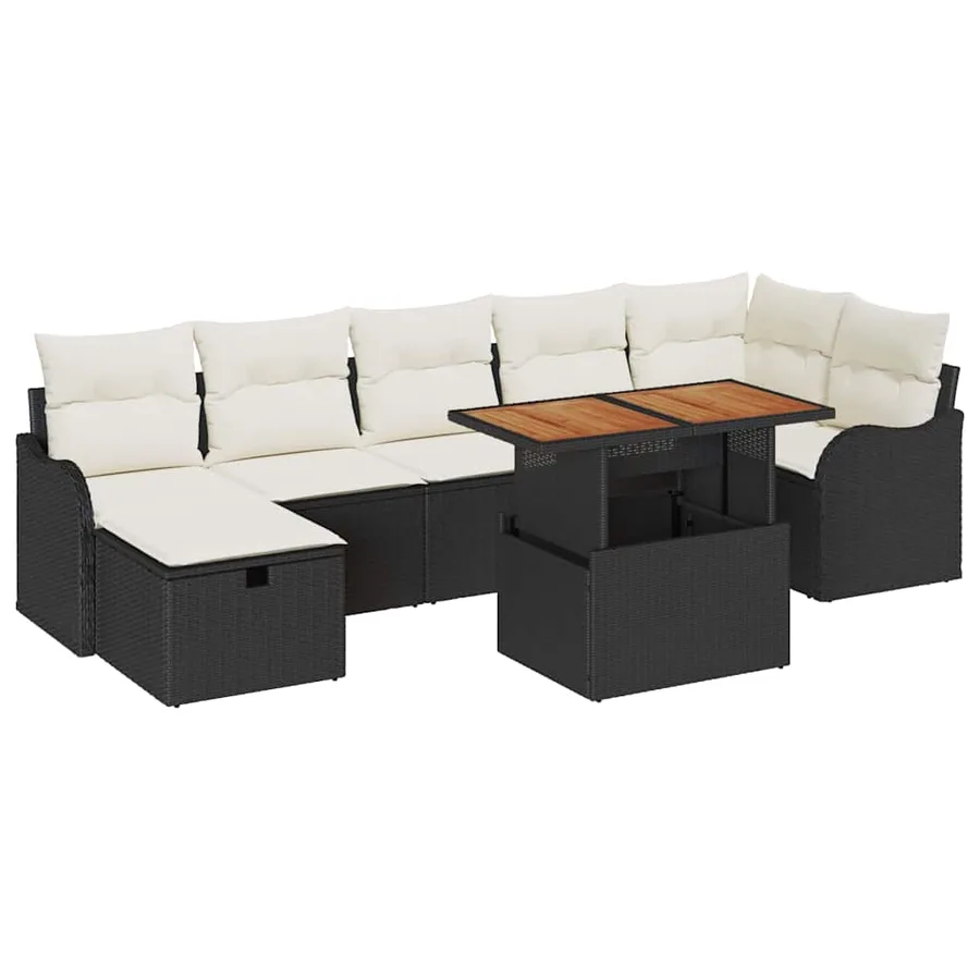 Ensemble de canapé de jardin 8 pcs Noir Poly rotin - 2