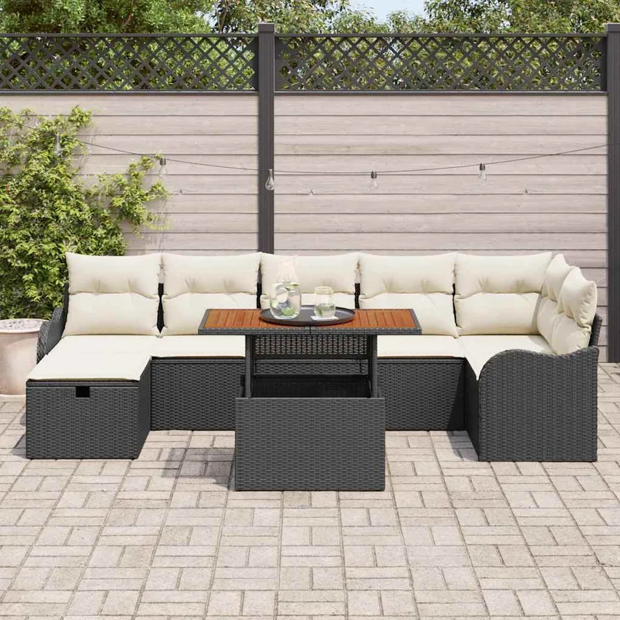 Ensemble de canapé de jardin 8 pcs Noir Poly rotin - 3