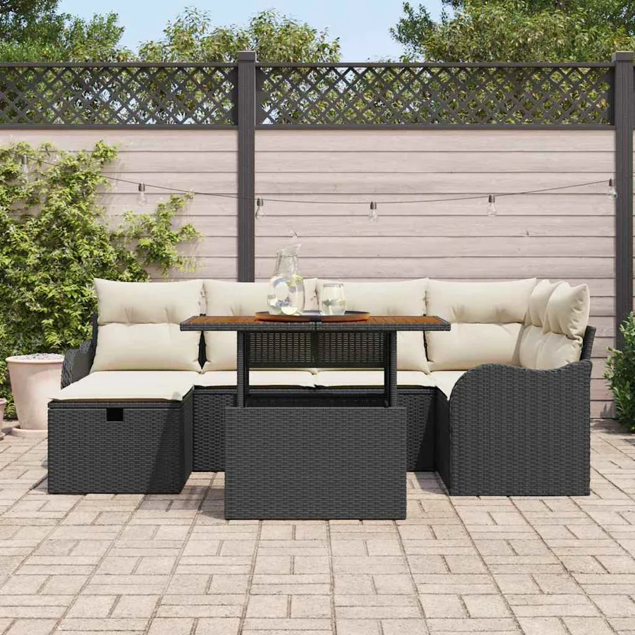 Ensemble de canapé de jardin 7 pcs Noir polyrotin - 3