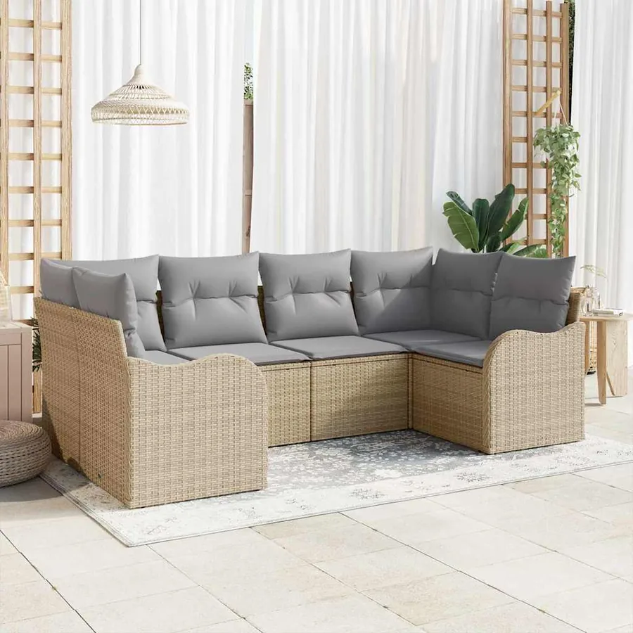Ensemble de canapé de jardin 6 pcs Beige Poly rotin