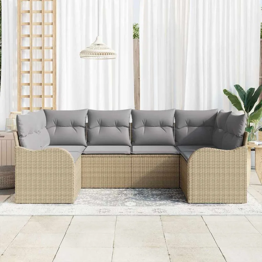 Ensemble de canapé de jardin 6 pcs Beige Poly rotin - 3