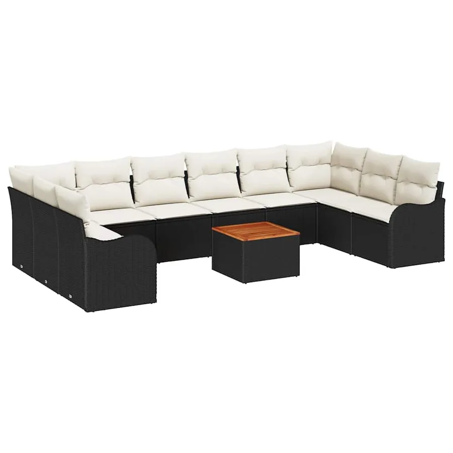 Ensemble de canapé de jardin 11 pcs Noir et Crème polyrotin - 2