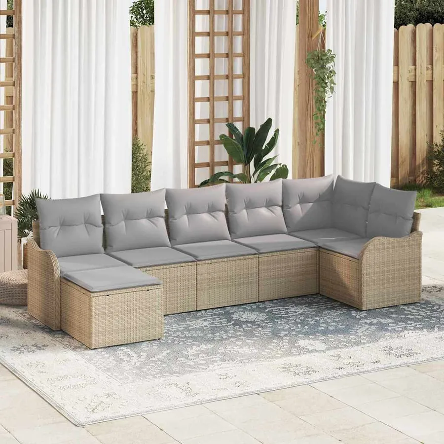Ensemble de canapé de jardin 7 pcs Beige polyrotin