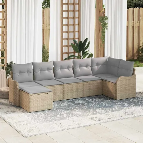 Ensemble de canapé de jardin 7 pcs Beige polyrotin