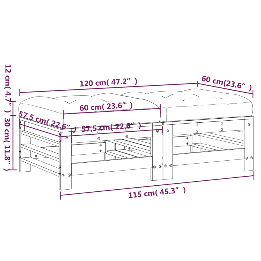 Repose-pieds de jardin avec coussins lot de 2 bois pin massif - 9