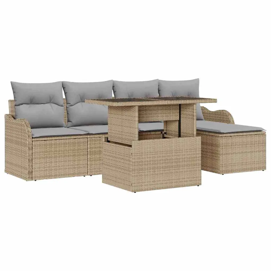 Ensemble de sièges d'extérieur 6 pcs Beige Poly rotin - 2