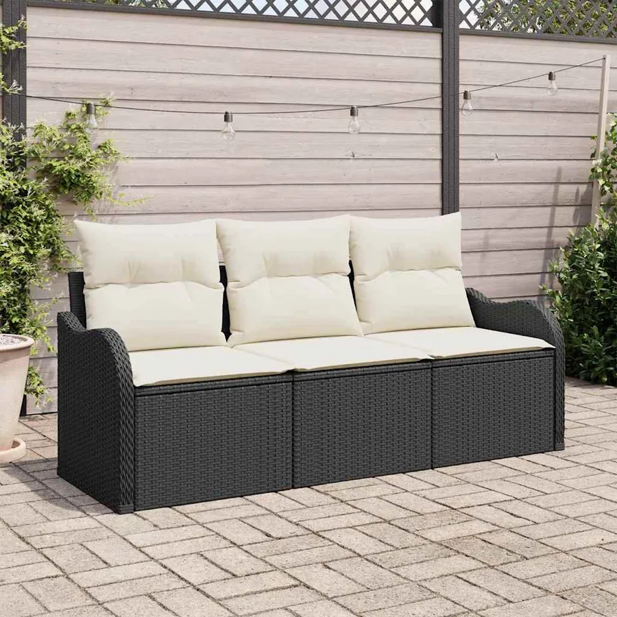 Ensemble de canapé de jardin 3 pcs Noir Poly rotin
