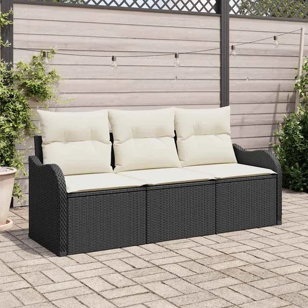 Ensemble de canapé de jardin 3 pcs Noir Poly rotin