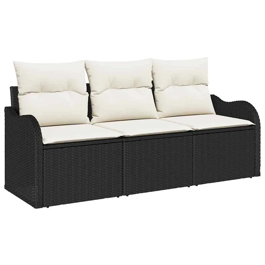 Ensemble de canapé de jardin 3 pcs Noir Poly rotin - 2