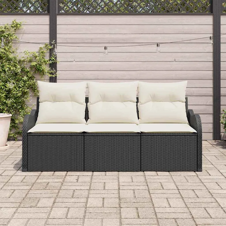 Ensemble de canapé de jardin 3 pcs Noir Poly rotin - 3