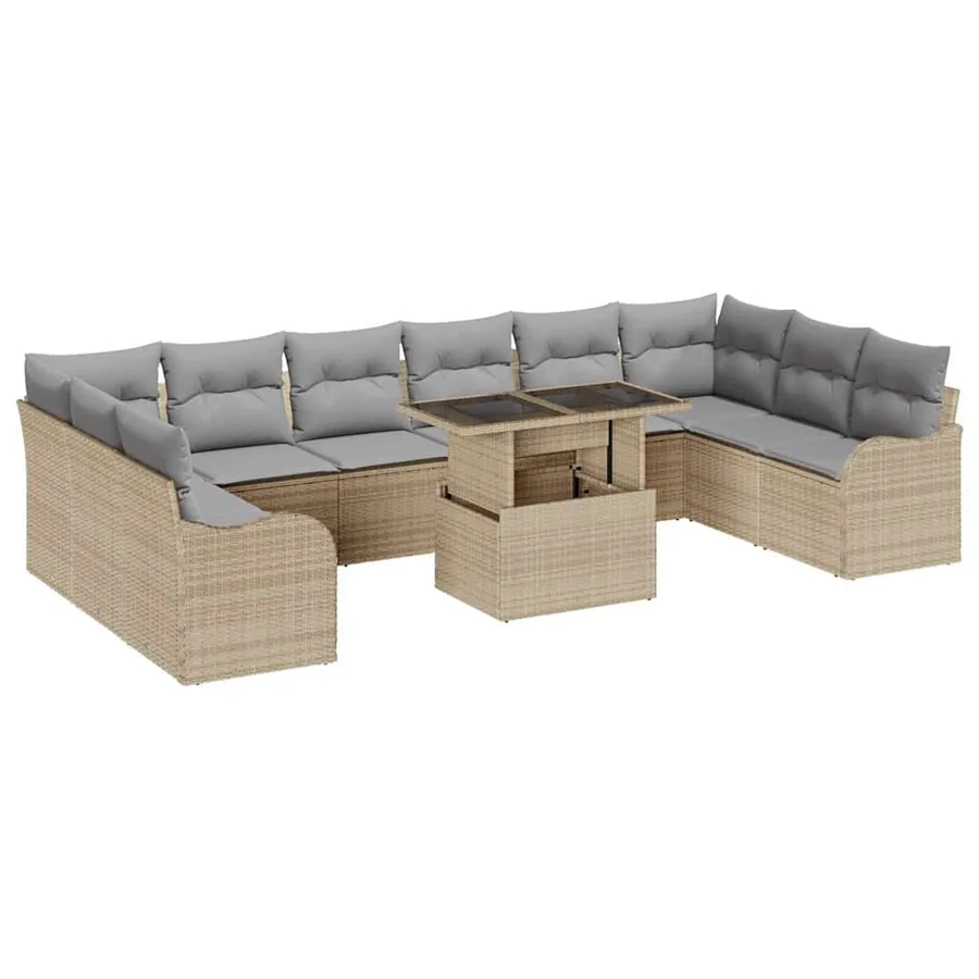 Ensemble de canapé de jardin 11 pcs Beige Poly rotin - 2