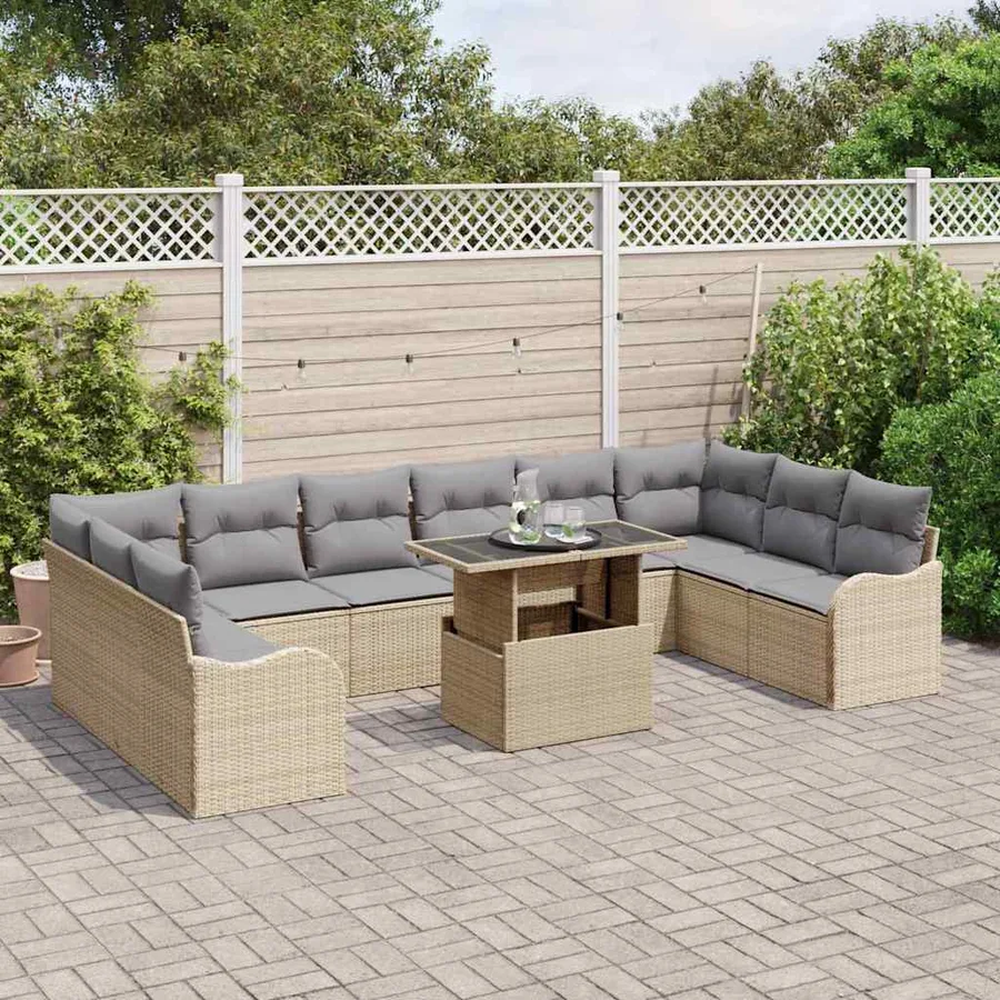 Ensemble de canapé de jardin 11 pcs Beige Poly rotin - 3