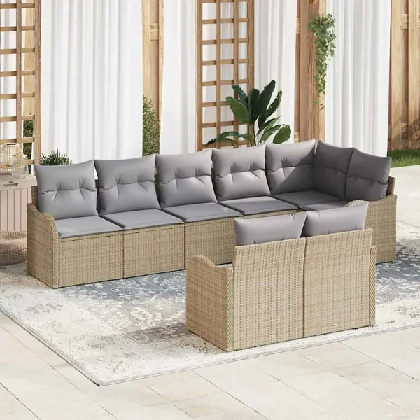 Ensemble de canapé de jardin 8 pcs Beige polyrotin