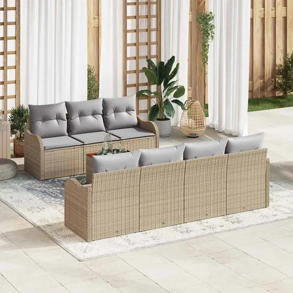 Ensemble de canapé de jardin avec coussin 8 pcs Beige polyrotin