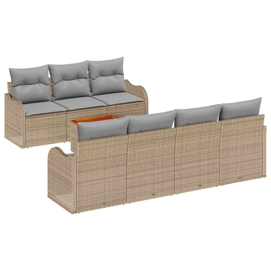 Ensemble de canapé de jardin avec coussin 8 pcs Beige polyrotin - 2