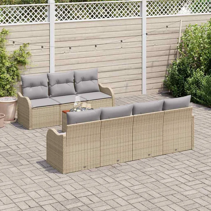 Ensemble de canapé de jardin avec coussin 8 pcs Beige polyrotin - 3