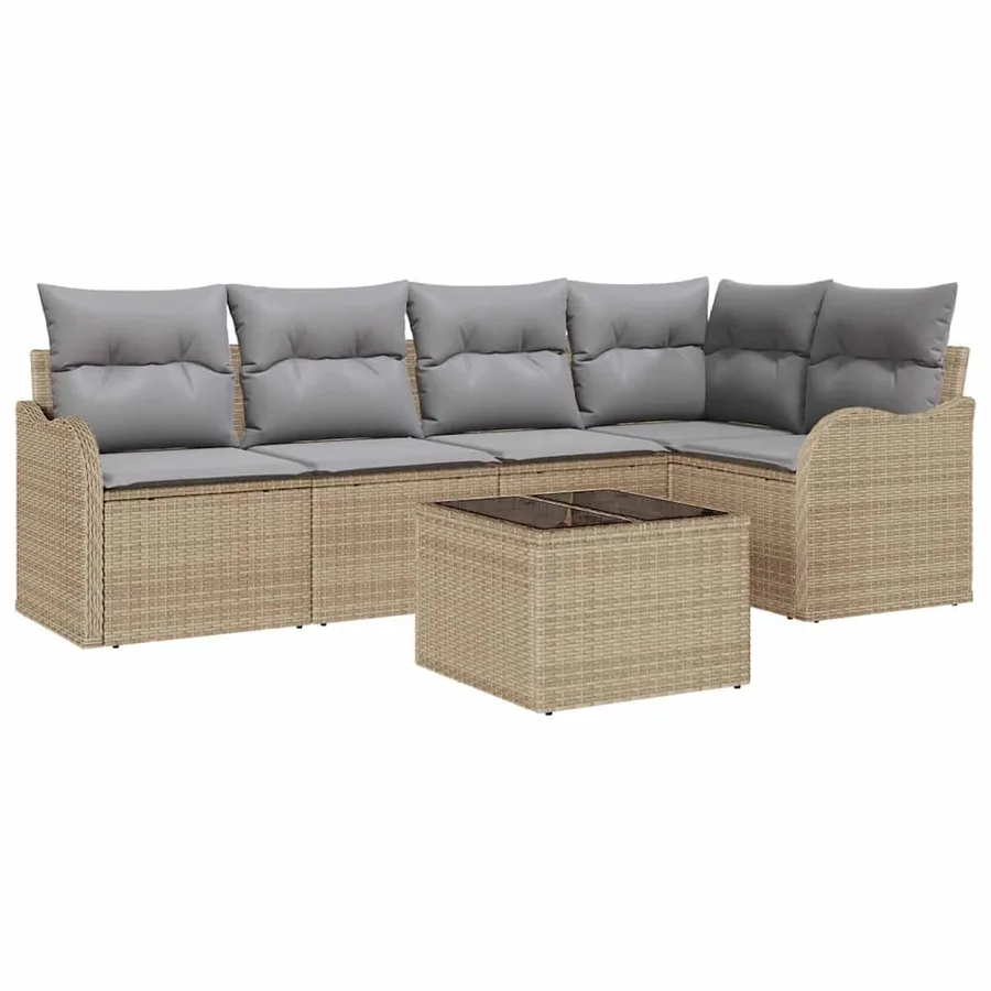 Ensemble de canapé de jardin 6 pcs Beige Poly rotin - 2