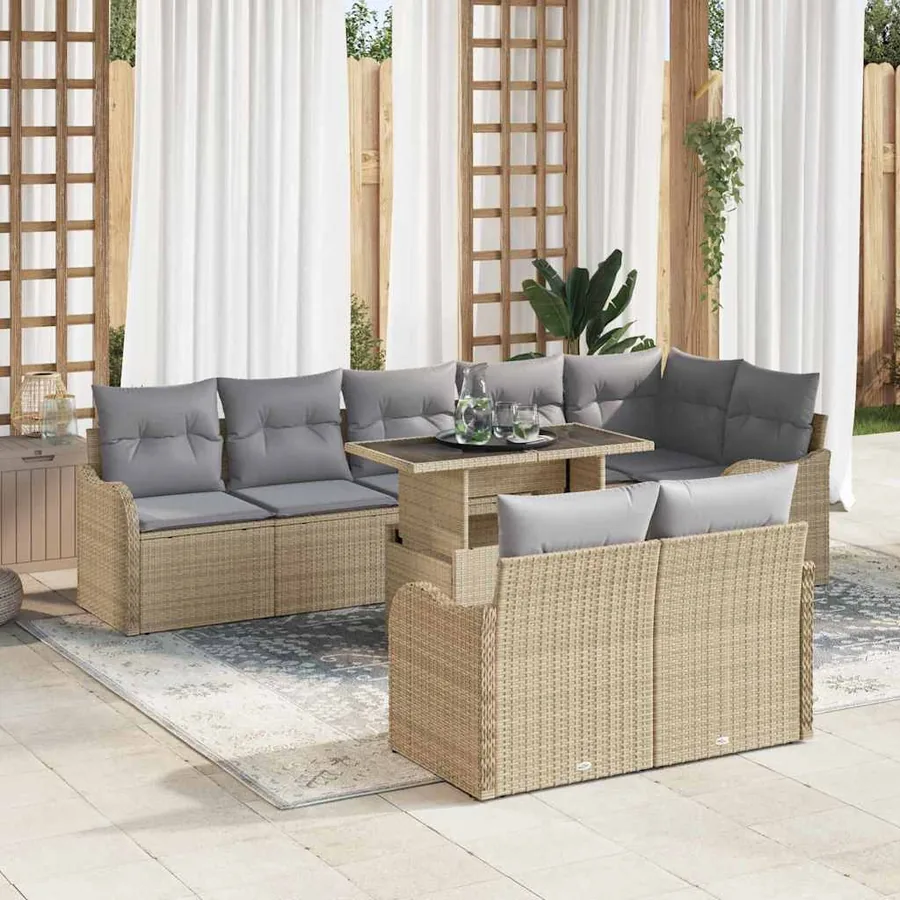 Ensemble salon avec coussin 9 pcs Beige Poly rotin
