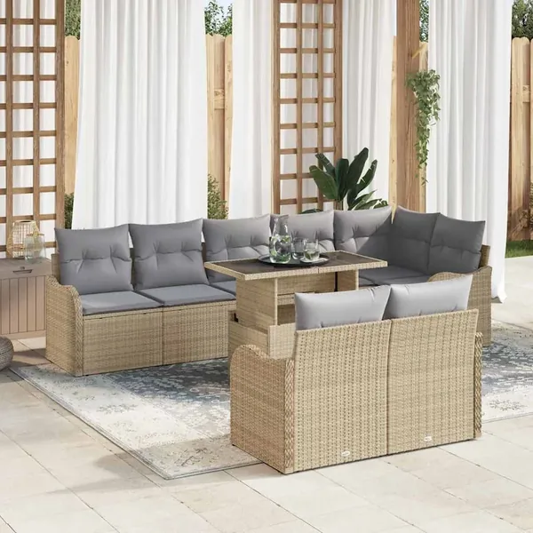 Ensemble salon avec coussin 9 pcs Beige Poly rotin