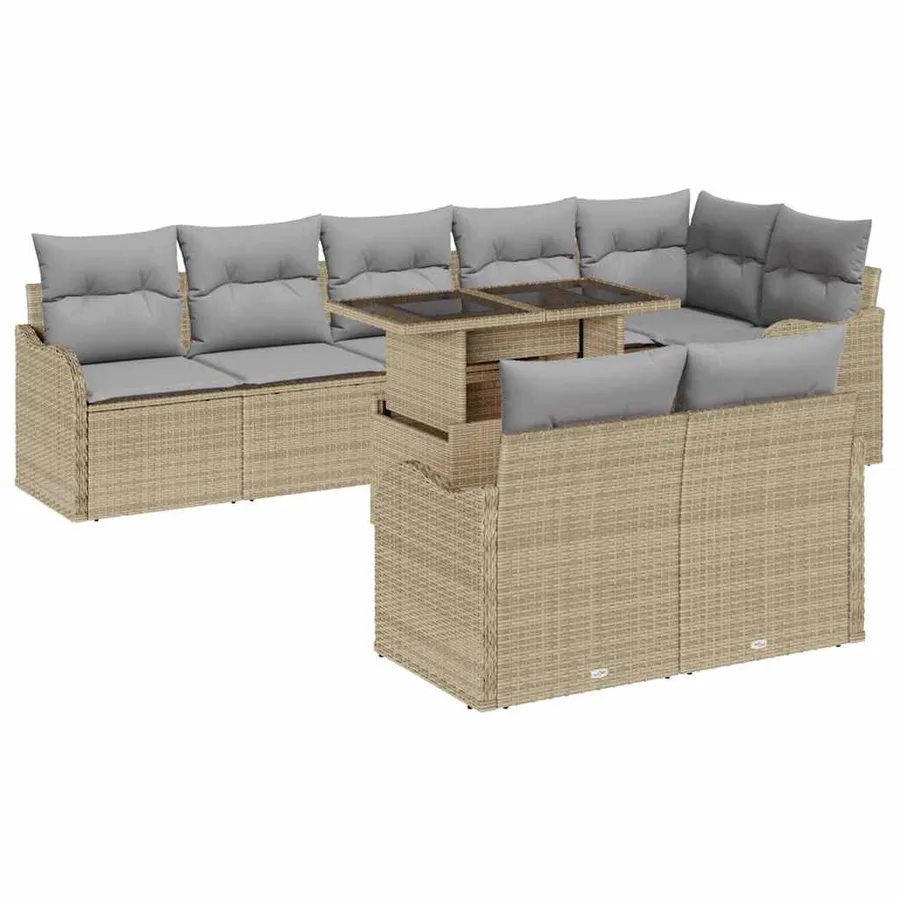 Ensemble salon avec coussin 9 pcs Beige Poly rotin - 2