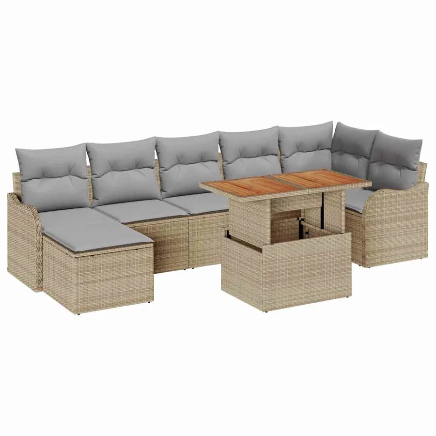 Ensemble de canapé de jardin 8 pcs beige et gris clair - 2