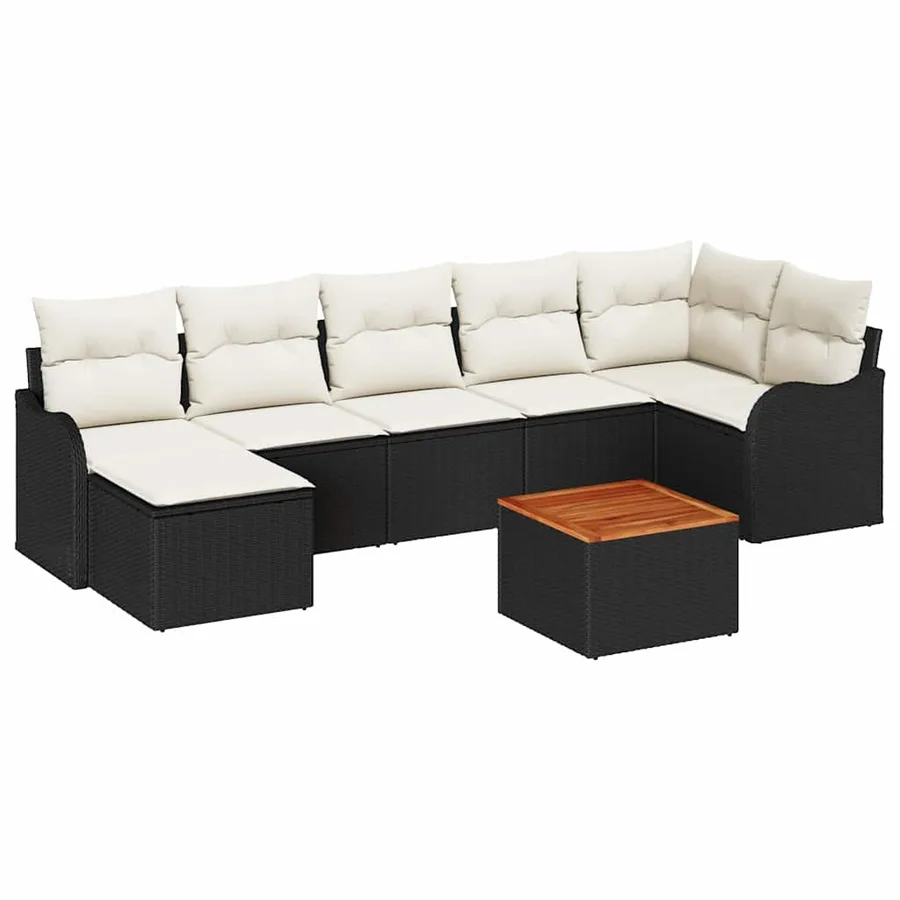 Ensemble de canapé de jardin 8 pcs Noir et Crème polyrotin - 2